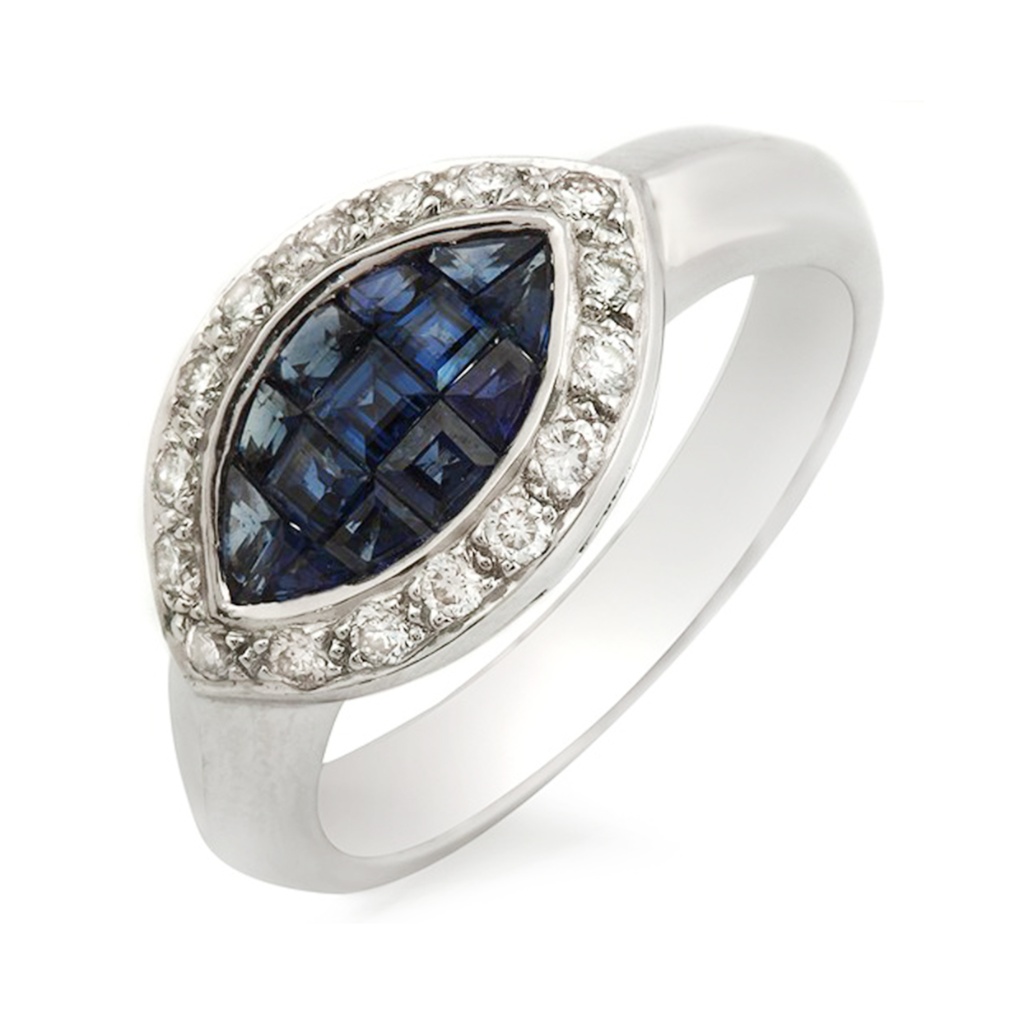 Eye 0.81 Ct Sapphires & Diamonds In 18k Band Ring
